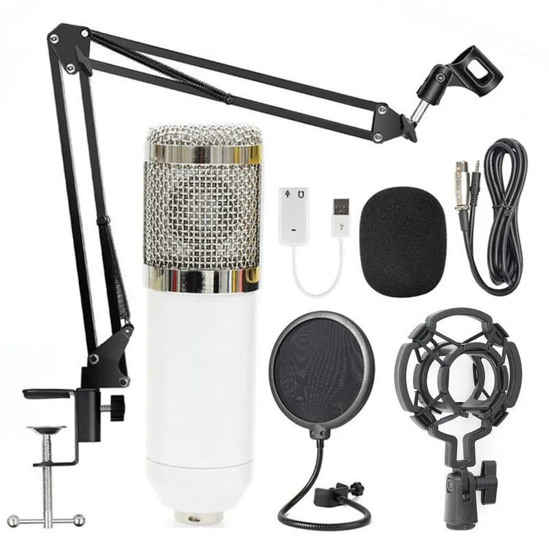 BM-800 condenser microphone stand set with electroplated mesh head in various colour options