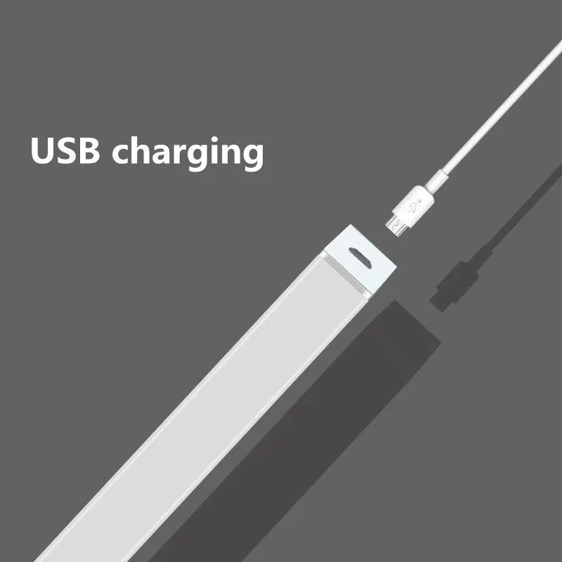 Aluminium USB rechargeable LED light with magnetic back for wardrobes in white or warm white.