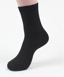 Men's bamboo fibre business socks with small square pattern in black, grey blue, iron grey, navy blue, and silver grey colours