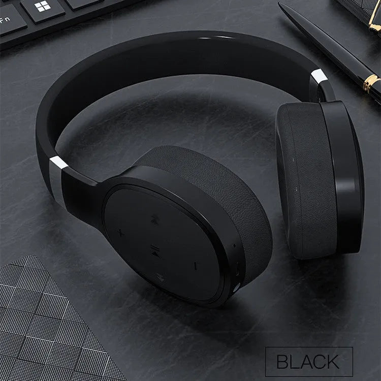 Wireless Bluetooth over-ear headset shown in black, with visible ear cup and headband.