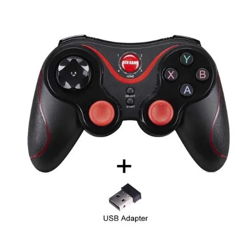 Black X3 Bluetooth wireless game controller with attached phone clip for Android smartphones