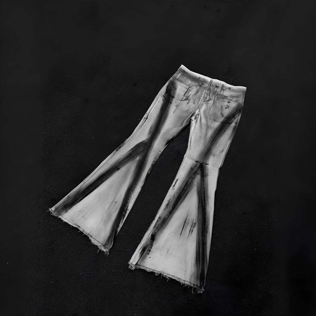 White American street retro heavy rough selvedge jeans with black ribbon gradient detailing and mid waist cut