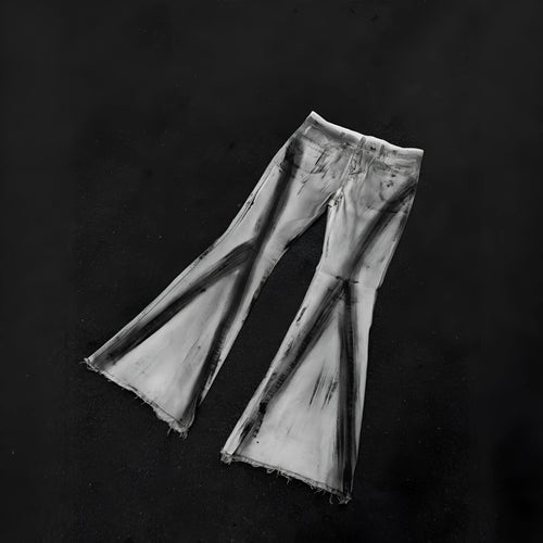 White American street retro heavy rough selvedge jeans with black ribbon gradient detailing and mid waist cut