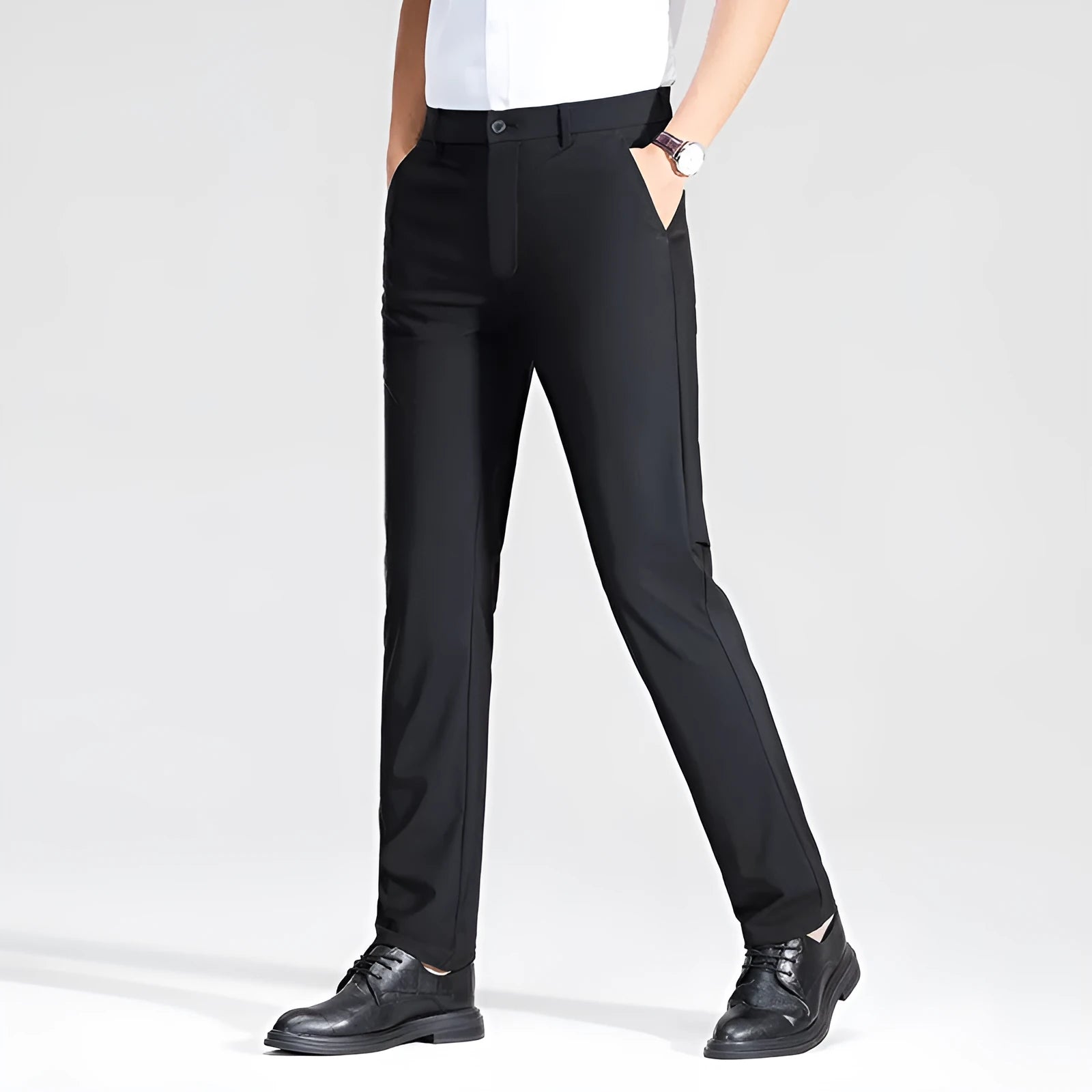 Summer men's ice silk thin straight-leg suit pants in solid colour, cotton nylon non-iron fabric