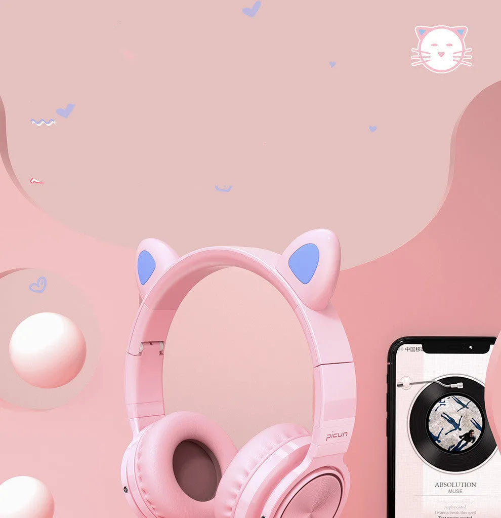 Pink white Luminous Bluetooth wireless over-ear headset with protein ear pads