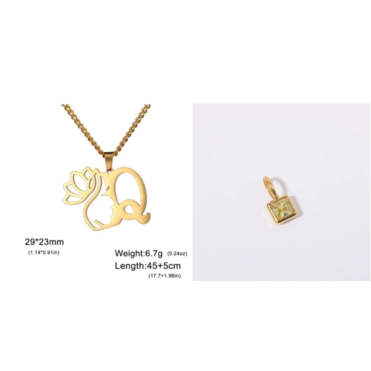 Stainless steel necklace with cross chain and a single initial letter pendant in gold tone.