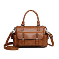 Vintage messenger bag with horizontal square design and contrast stitching in available colour options