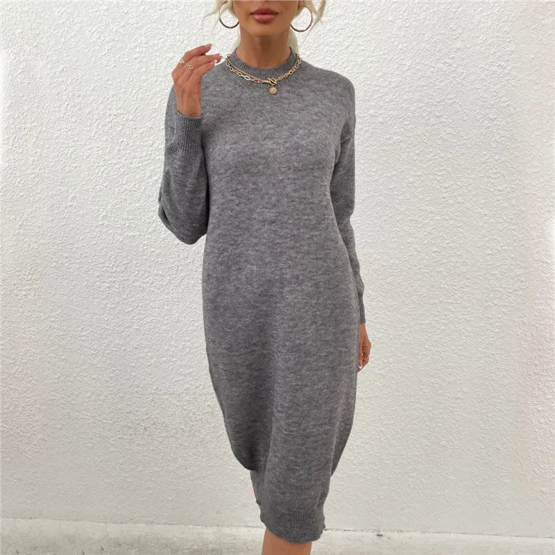 Women's grey crew neck casual sweater with long sleeves in acrylic fabric