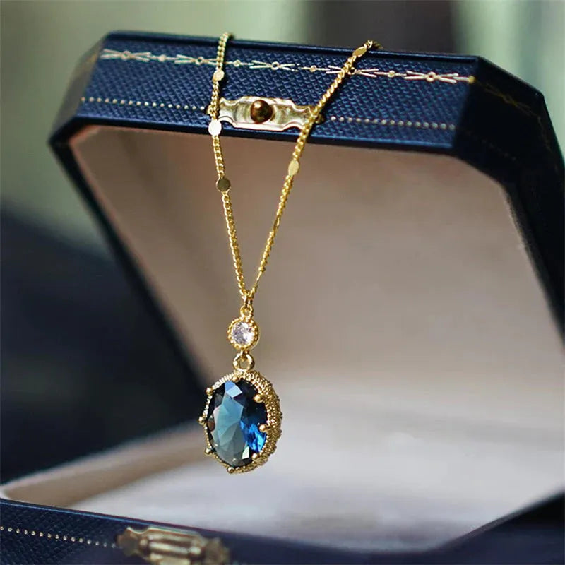 Gold geometric French retro necklace with electroplated finish on copper base material
