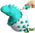 Durable dinosaur-shaped dog teething toy with rope attachment in blue, green, orange or yellow
