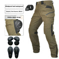 Men's black and green waterproof motorcycle cycling trousers with detachable protective gear set.