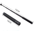 Black retractable selfie stick extended with smartphone mounted in adjustable holder