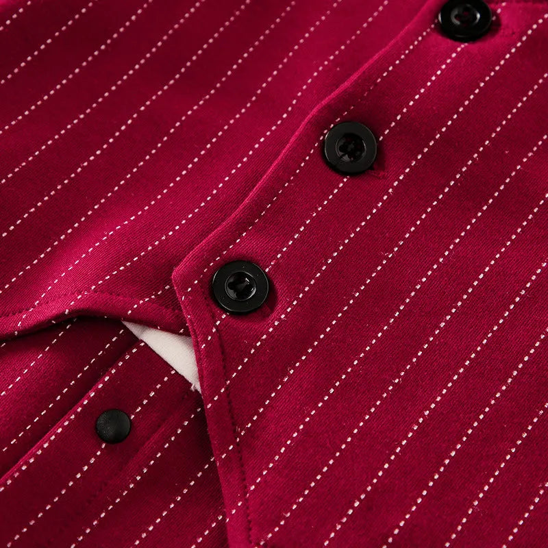 Wine red cotton baby boy romper with long sleeves and single-breasted closure in gentleman style