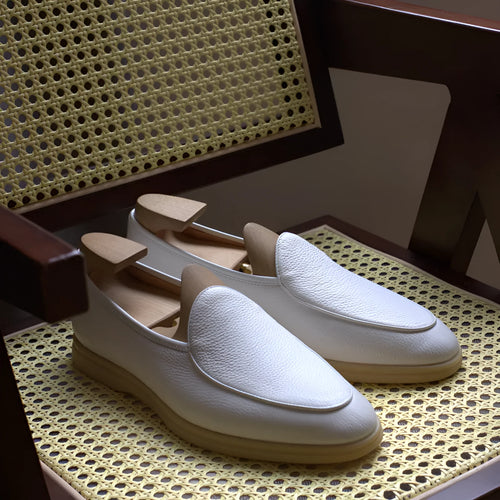British handmade men's leather loafers in brown with a low tube ankle and TPR sole.