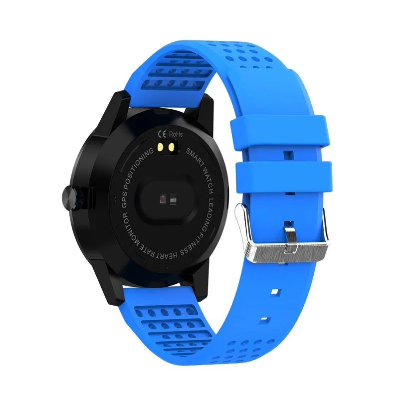 Black smart bracelet with a colour screen showing heart rate data on a wrist.