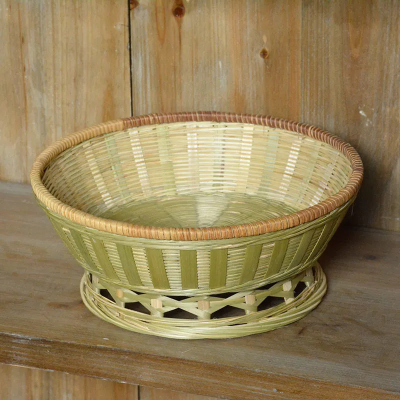 Handmade natural bamboo woven storage basket with rattan construction and 24x12cm deepening design