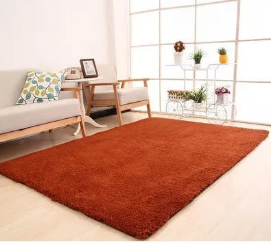 Rectangular solid colour carpet with velvet surface showing non-slip dot patterned bottom layer