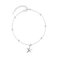 Women's S925 sterling silver anklet with a starfish charm on a round bead chain.