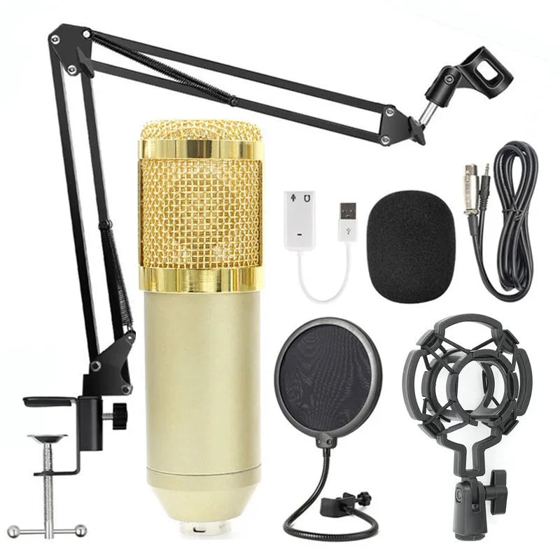 BM-800 condenser microphone stand set with electroplated mesh head in various colour options