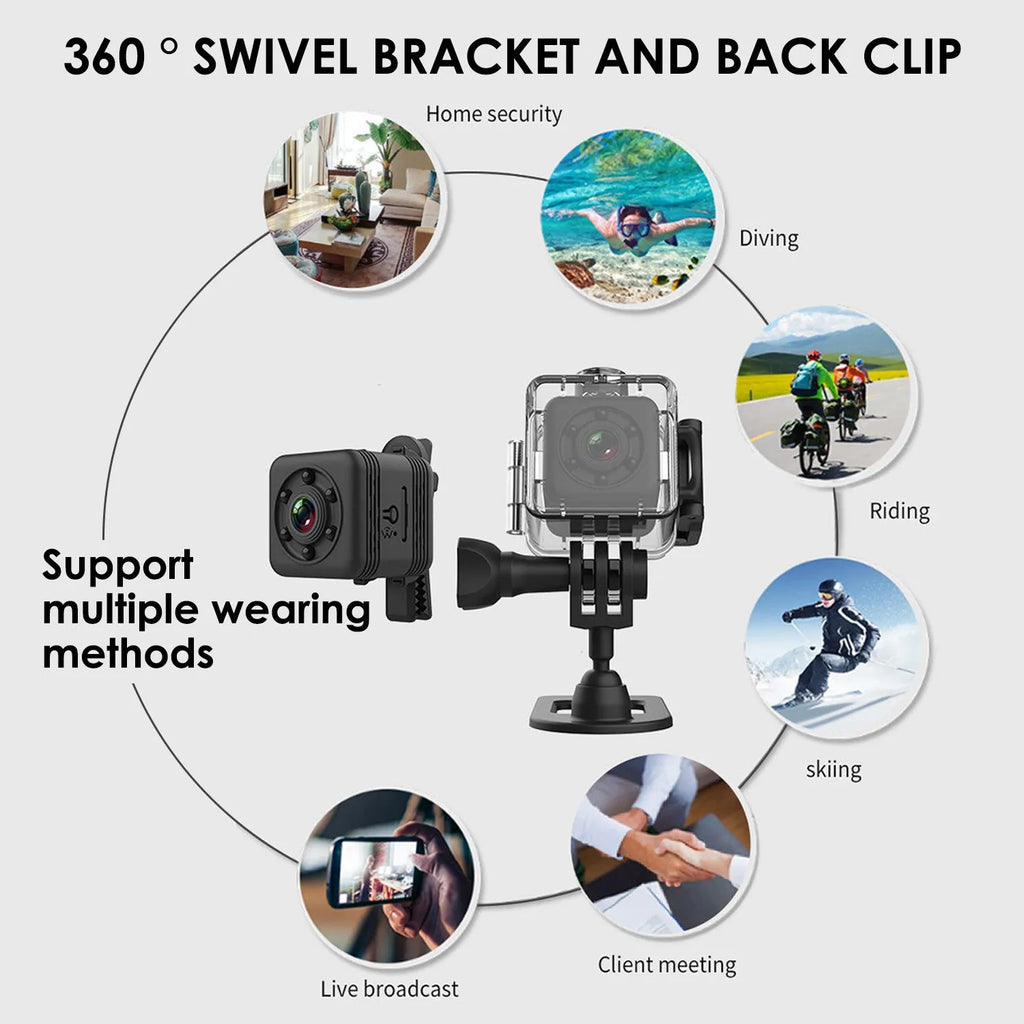 SQ29 black waterproof sports camera with microUSB port and TF card slot for outdoor recording