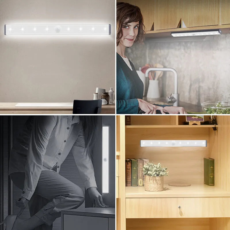 Aluminium USB rechargeable LED light with magnetic back for wardrobes in white or warm white.