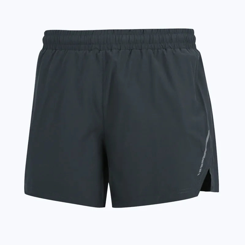 Men's quick-dry running shorts in grey, black, fluorescent green, and blue colours