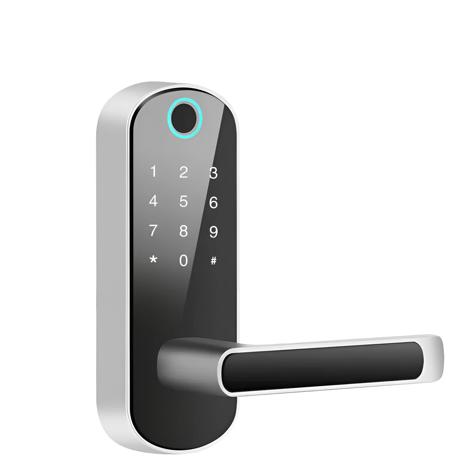 Smart Bluetooth fingerprint lock in black or silver finish for door installation with biometric access control