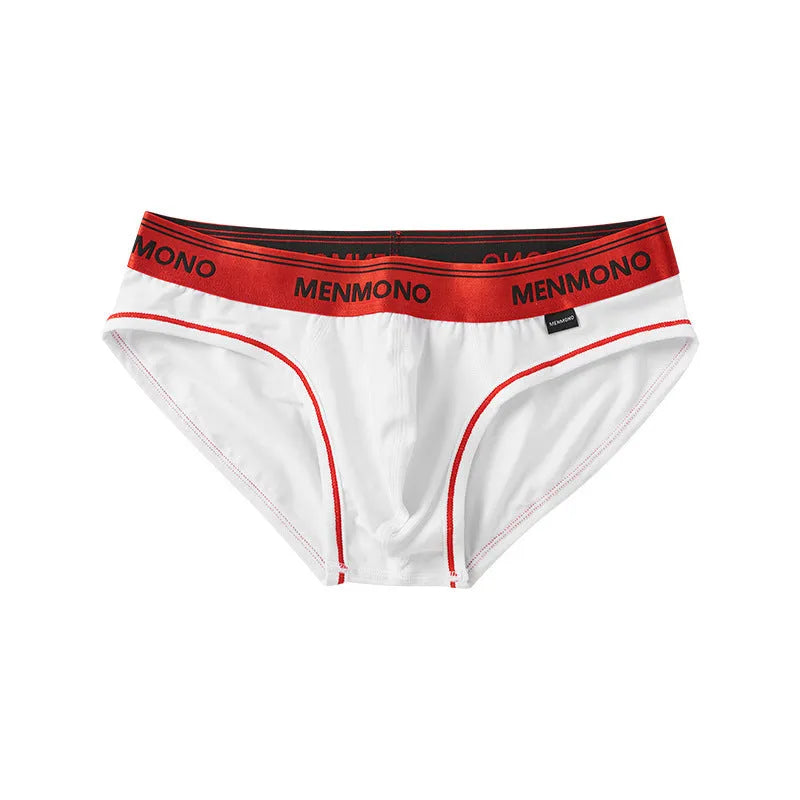 Men's low-waist cotton briefs shown in a two-tone colour combination, such as black with red trim.