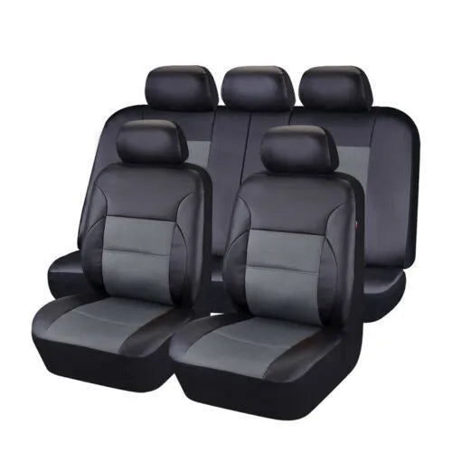 Artificial leather car seat covers in multiple colours for 5-seater vehicles with headrest protection