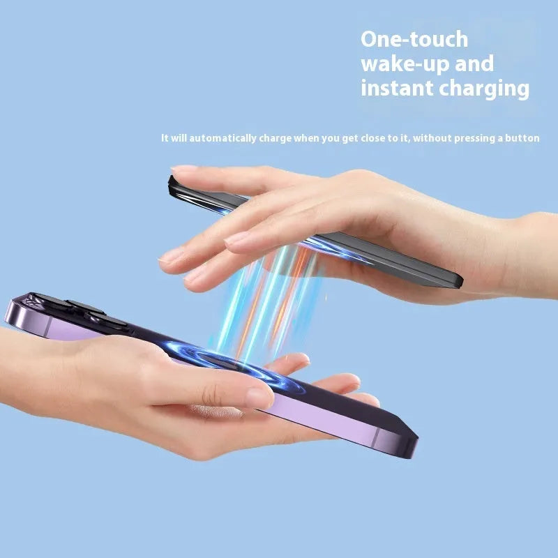 Ultra-thin magnetic power bank in dark grey, silver, black, or violet colours showing compact design