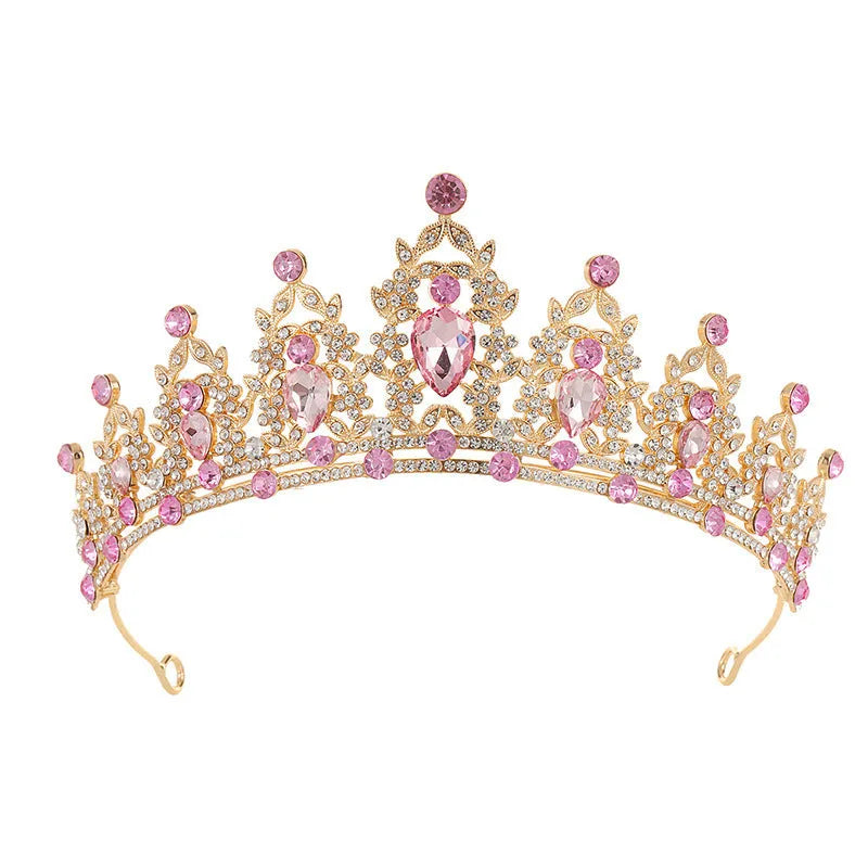 Baroque bridal crown headdress with rhinestone detailing on alloy base in multiple colour variations