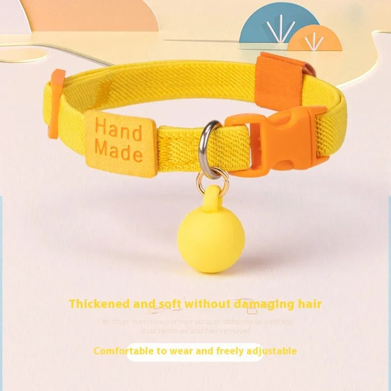 Small dog elastic polyester pet collar shown in seven colour options with adjustable 22-32cm sizing