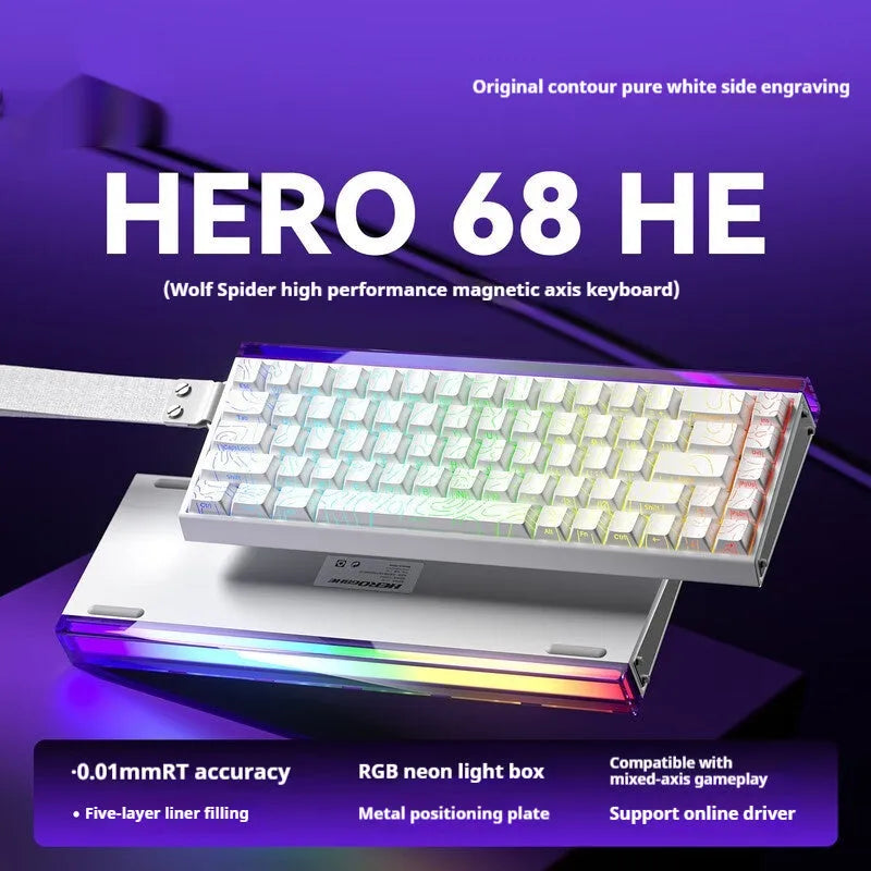 Magnetic axis wired keyboard with RGB lighting showing one of eleven available style options
