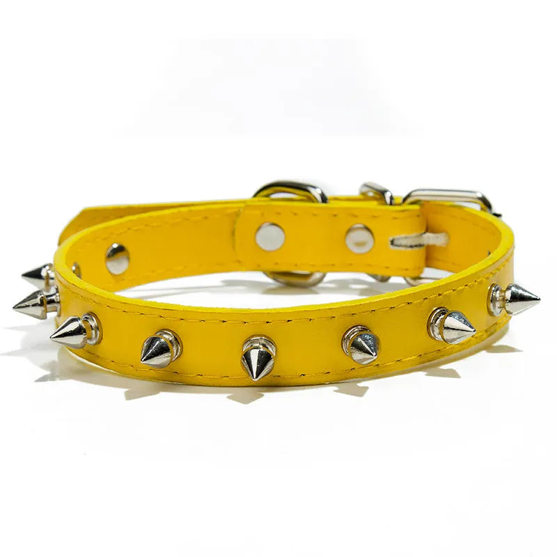 Metal-studded dog collar with thickened PU leather and alloy fastener in multiple colour options