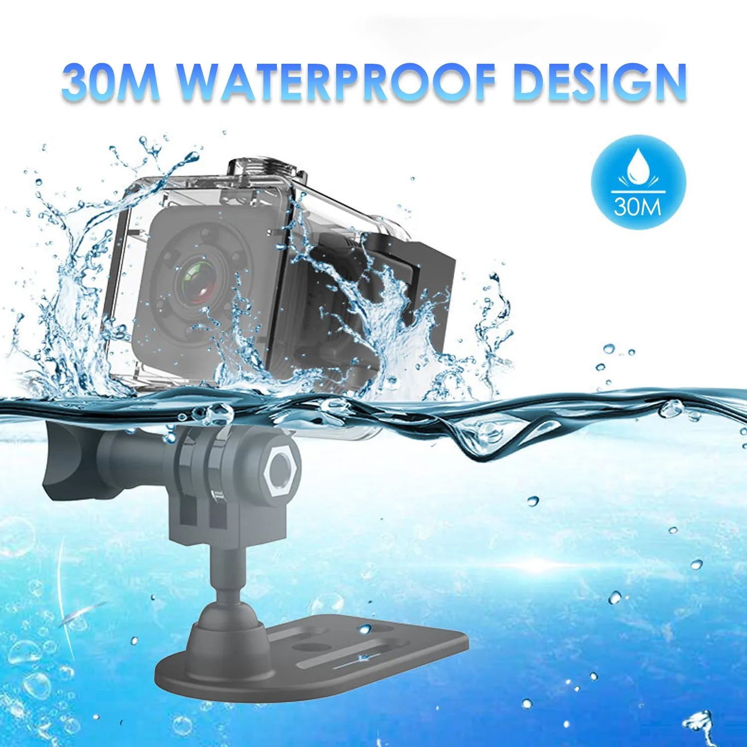 SQ29 black waterproof sports camera with microUSB port and TF card slot for outdoor recording