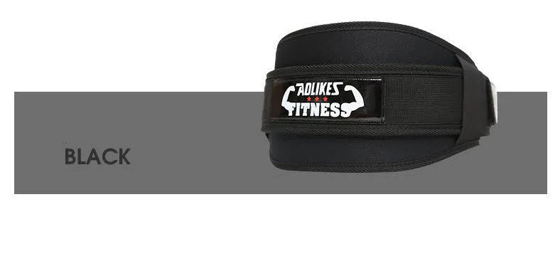 Nylon fitness weightlifting waistband belt in black, red, or yellow, shown in sizes L, M, and XL.