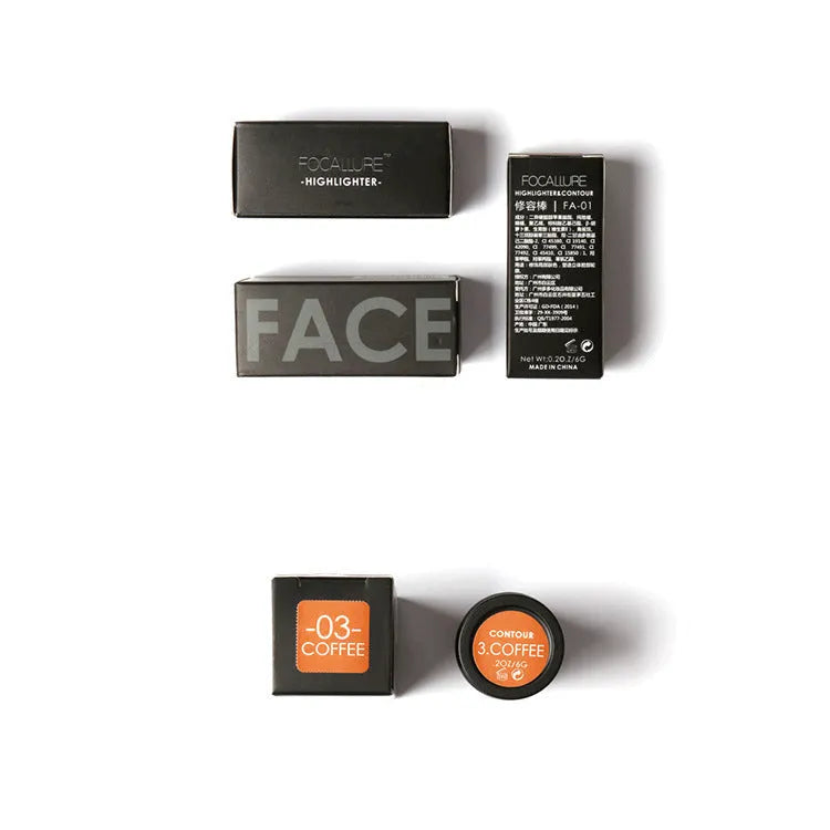 Four-shade face contour highlighter cream pots labelled A, B, C, D.