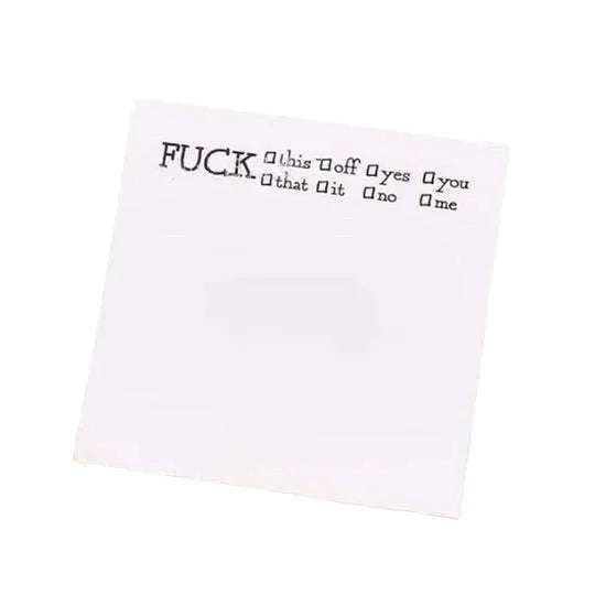 7.5 cm square sticky note with adhesive backing showing English text design