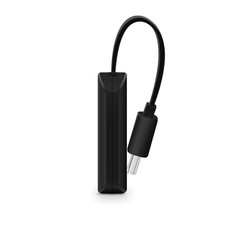 Black smartphone to TV dongle with USB and HDMI connectors for screen mirroring