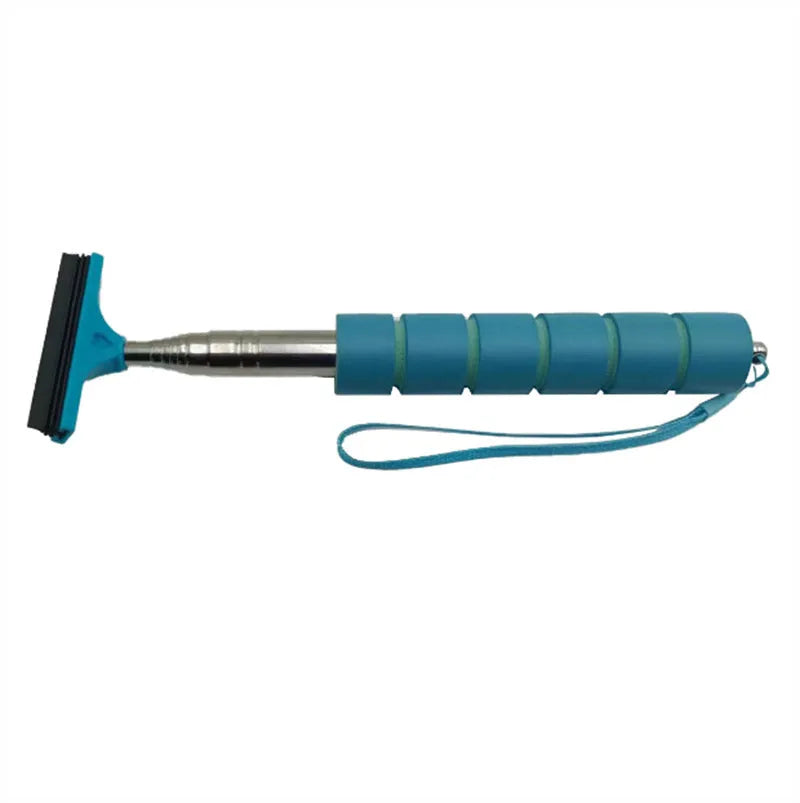 Retractable car wiper in extended position showing stainless steel construction and rubber cleaning blade