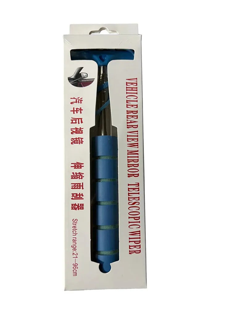 Retractable car wiper in extended position showing stainless steel construction and rubber cleaning blade