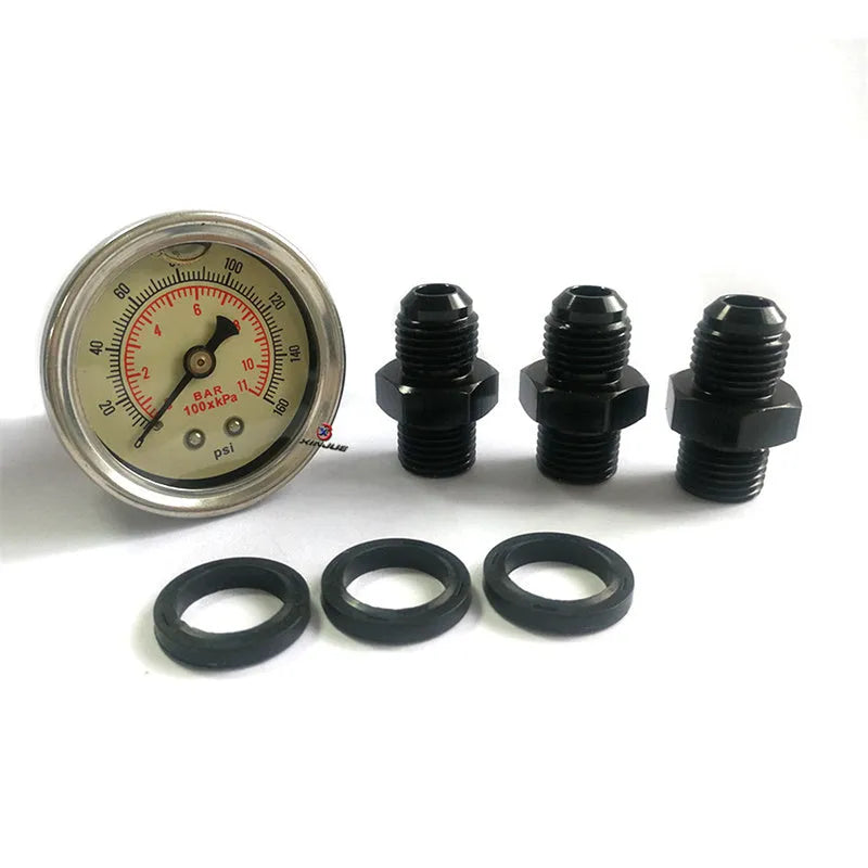 Black aluminium alloy fuel pressure regulator with adjustment port and mounting strap
