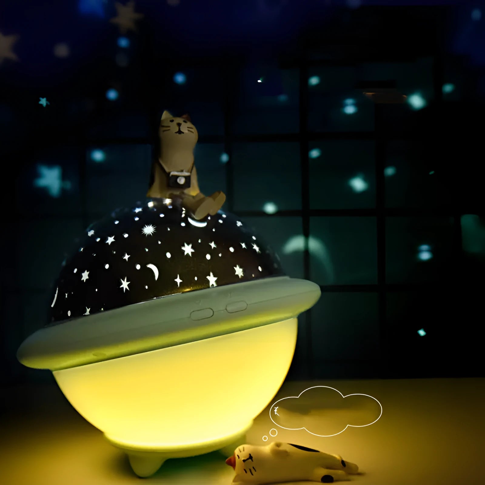 UFO-shaped plastic starry sky projection night light in pink, white, or green colours