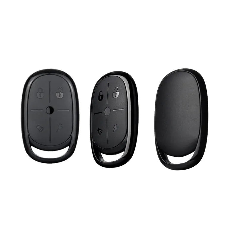 Compact black ABS plastic car remote control key fob with three buttons.