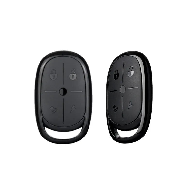 Compact black ABS plastic car remote control key fob with three buttons.