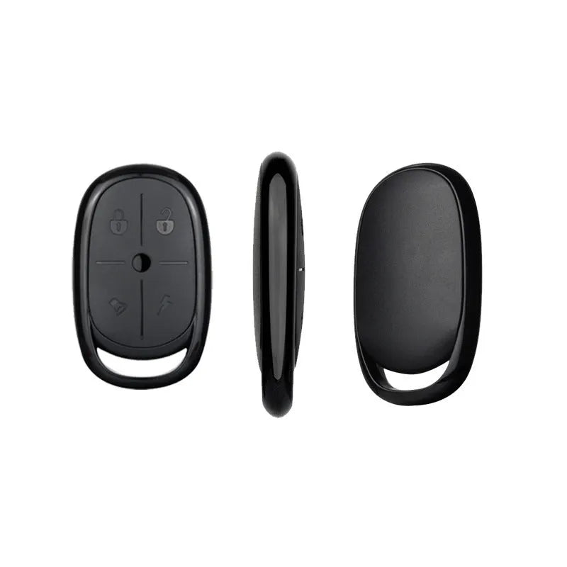 Compact black ABS plastic car remote control key fob with three buttons.