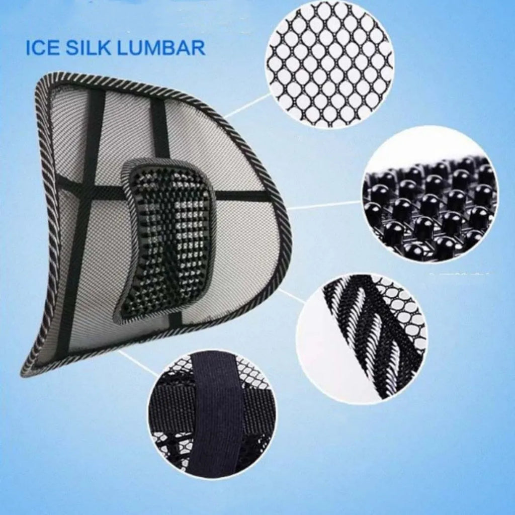 Black car lumbar support pillow measuring 41x39cm with polypropylene fibre material