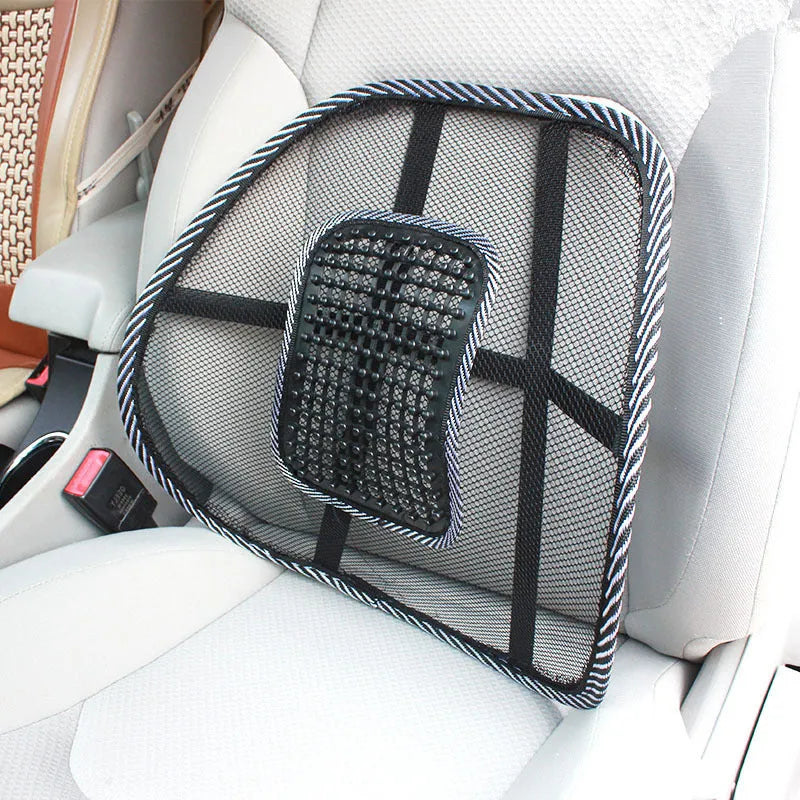 Black car lumbar support pillow measuring 41x39cm with polypropylene fibre material
