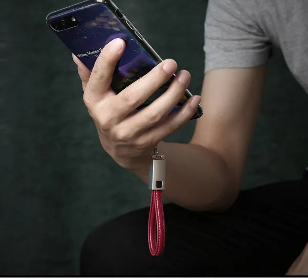 20cm leather USB C to Lightning charging cable for iPhone in red, black or brown colours with zinc alloy connectors