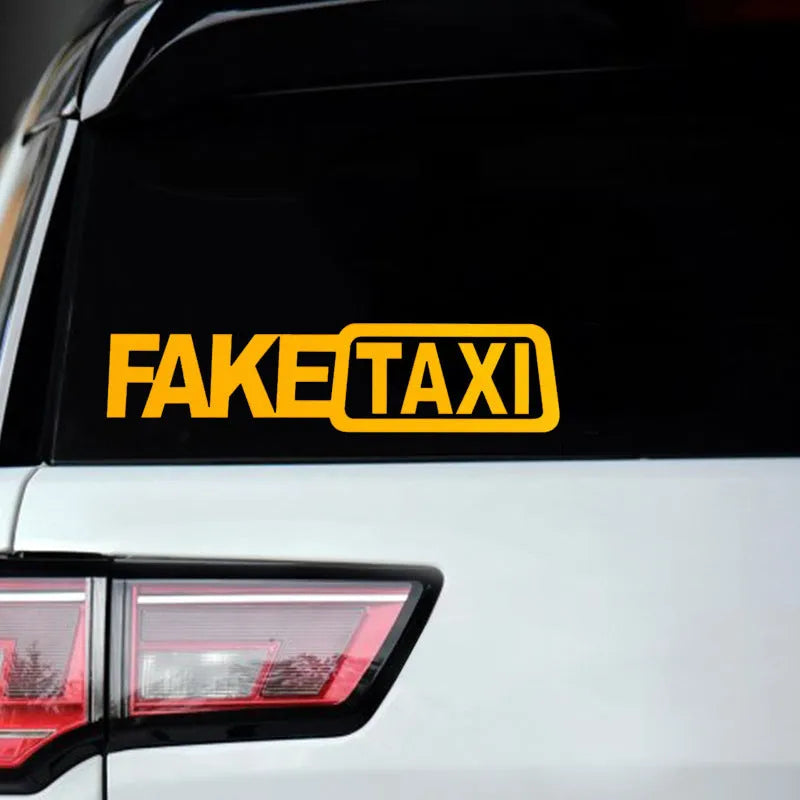 FAKE TAXI black car warning sticker measuring 20cm by 8cm